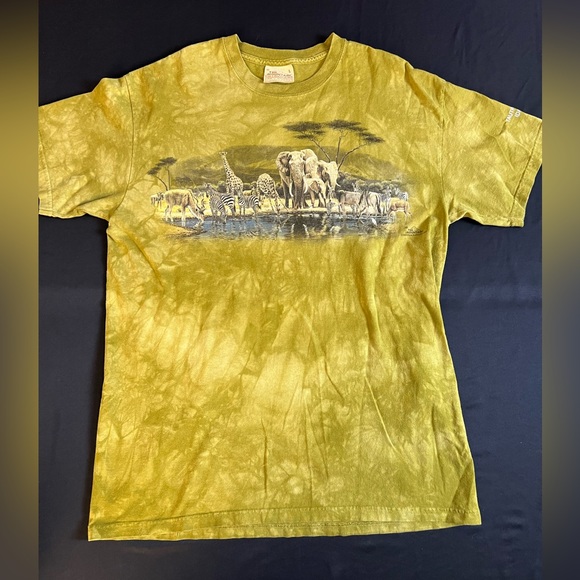 The Mountain 2005 Rick Kelley African Animals Green Olive Tie Dye Sz Large. - Picture 1 of 10
